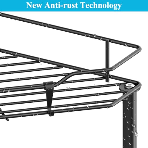HuggieGems 2 Tier Floor Standing Corner Shower Caddy Organizer Shelf with Hooks, Bathroom Shelves Stand Rack, Black - color: Black, size: 2 Tier