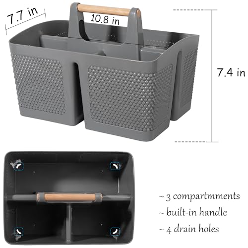 rejomiik Portable Shower Caddy Basket Plastic Cleaning Caddy Organizer Storage Tote with Handle for Bathroom, College, Dorm Room Essentials, Gray - color: Gray