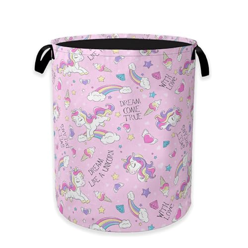Laundry Hamper,Pink Unicorn Laundry Basket,Dreamy Rainbow Portable Collapsible Laundry Room Organization Storage for Dorm Room,Nursery,Bathroom,Bedroom,16x20 Inch - color: Pink Unicorn