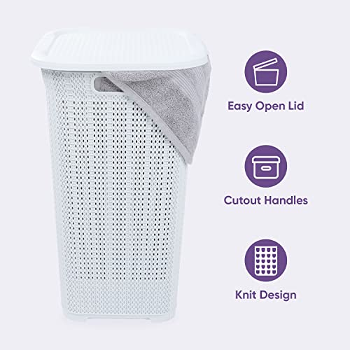 Wicker Laundry Hamper With Lid 50 Liter - White Laundry Basket 1.40 Bushel Durable Bin With Cutout Handles - Easy Storage Dirty Cloths in Washroom Bathroom, Or Bedroom. By Superio - color: White, size: 3-pack