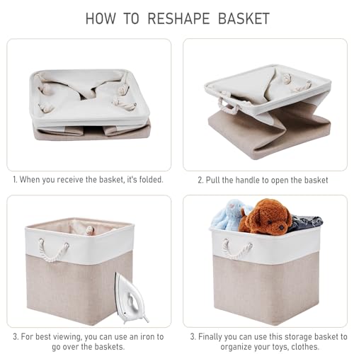 13 x 13 Inch Storage Cubes，6 Pack Cube Storage Bins for Shelves，Fabric Collapsible Storage Bins with Handles, Foldable Storage Basket for Organizing Clothes, Toys, Books (White&Beige) - color: White&Beige（EVA）