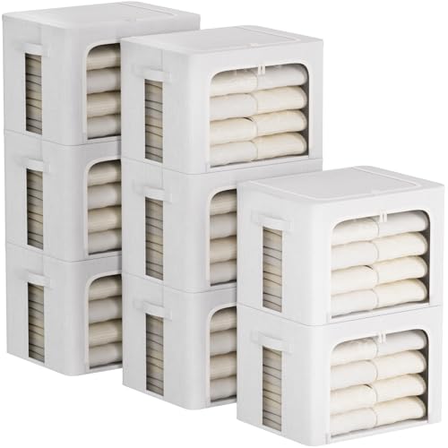 FHSQX 8 Pack Clothes Storage Bins - Foldable Storage Bins for Clothes Fabric Storage Box with Metal Frame (Cream White, 19.7x15.7x13.8 inch) - color: Cream White, size: 19.7x15.7x13.8 inch