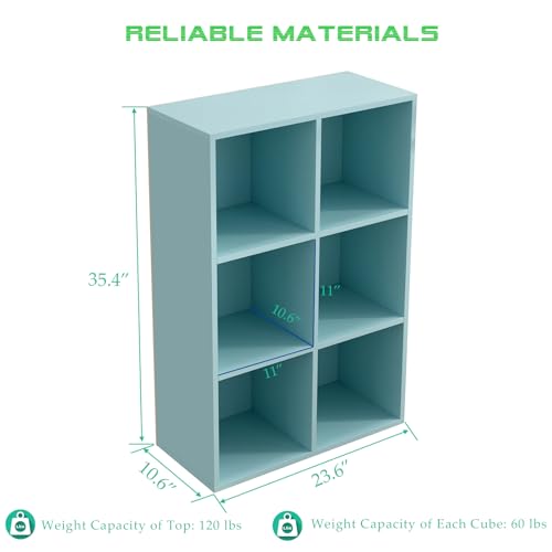 OSCHF 6-Cube Storage Shelf Bookcase - Wooden 3-Tier Floor Standing Open Bookshelf for Home and Office, Display Cabinet, Light Blue - color: Light Blue, size: 6-Cube