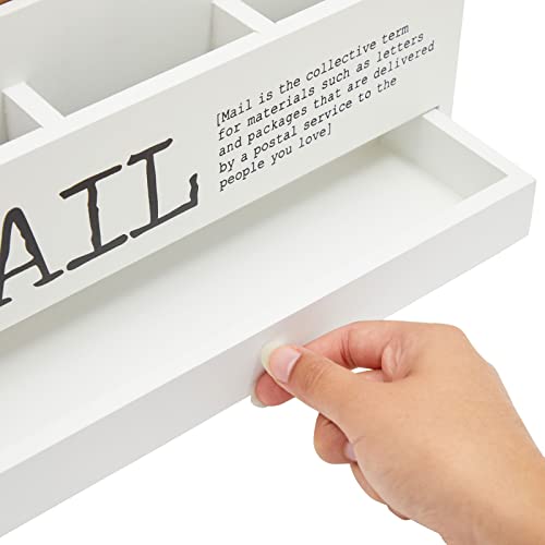 Juvale Wooden 3-Tier Countertop Mail Organizer - Desktop Organizer with Drawer for Paper & Supplies - Wall-Mount Mail Holder for Envelopes & Letters - White, 11 x 7 x 4 in