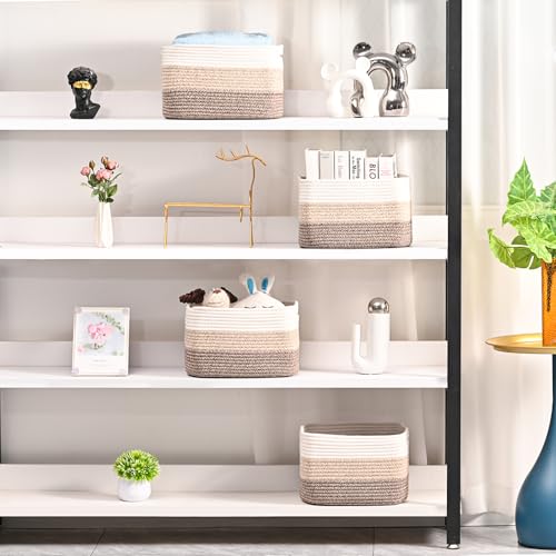 ICERZCZ Shelf Baskets for Organizing, Storage Baskets for Shelves, Woven Baskets for Storage, Cotton Rope Baskets with Handles for Toy, Book, Clothes, 12.5"Lx9.1W"x7.9H", (4 Packs) Gradient Brown - color: Gradient Brown, size: 12.5"(l)×9.1"(w)×7.9"(h)