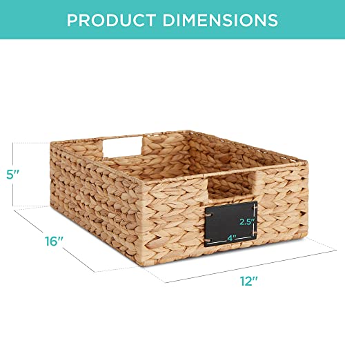 Best Choice Products Set of 4 16x12in Large Water Hyacinth Pantry Baskets, Woven Organizers w/Chalkboard Label, Chalk Marker - Natural - color: Natural, size: 12x16x5in
