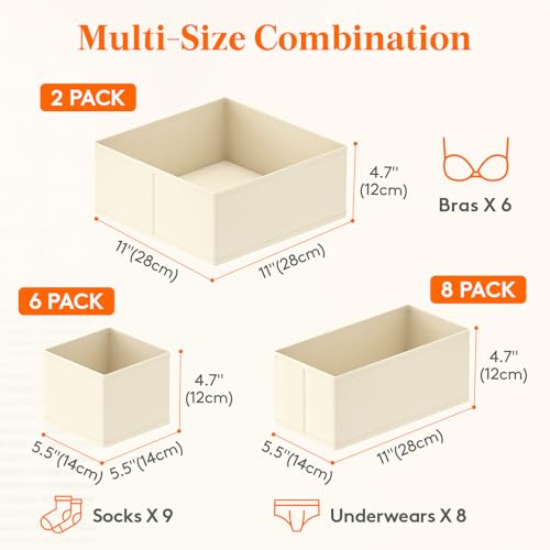 Lifewit 16 Pack Drawer Organizer, Dresser Underwear Drawer Organizer Bins, Foldable Fabric Closet Organizers, Storage Drawer Dividers, Dorm Room Essentials for Clothing, Socks, Towels, Ties Khaki - color: Khaki