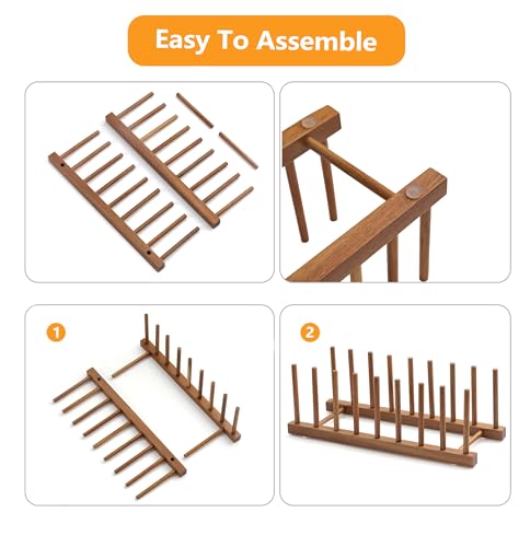 HBlife Acacia Wooden Dish Dying Rack Pot Lid Plate Organizer Holder for Cabinet, Cutting Board Stand Drainer Storage Plate Rack for Dish, Pot Lid, Bowl, Cup, Cutting Board and Books - color: Acacia 8 Slots 1pcs
