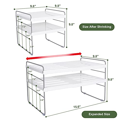 2 Pack Expandable Kitchen Wrap Organizer Rack, Height & Width Adjustable Aluminum Foil and Plastic Wrap Organizer for Pantry, Cabinet Food Wrap Organization and Storage - (3 Tier 9.8 to 15.6"L) - color: White-2P