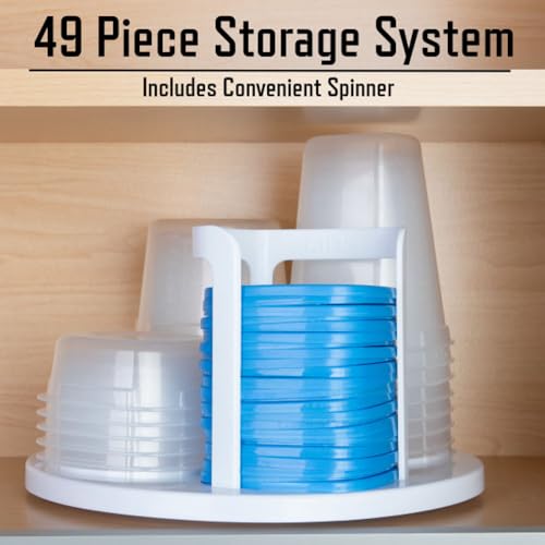 49 Piece Kitchen Containers Storage Set - 24oz, 16oz, and 8oz Plastic Food Storage Containers with Lids and Spinning Carousel for Kitchen Storage Organization, Meal Prep, or Leftovers by Chef Buddy