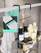 HapiRm Hanging Shower Caddy Over the Door with Soap Holder, No Drilling Adhesive Shower Organizer with 11 Hooks, Rustproof & Waterproof 304 Stainless Steel Bathroom Shelves - Brushed Nickel - color: Brushed Nickel-2