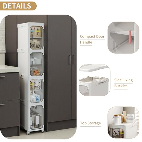 2-Tier Tall Narrow Storage Cabinet, Slim Bathroom Storage Cabinet with Adjustable Shelves and Wheels, Narrow Organizer for Small Space, Bathroom, Kitchen, Laundry, White - color: White, size: 2-Tier