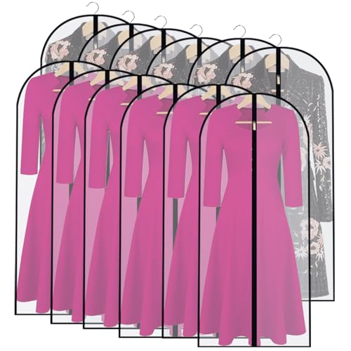 Garment Bag Covers (24''X55'' Set of 12) Lightweight White PEVA Breathable Bags with Study Full Zipper for Coat Protector Travel Laundry Wardrobe Closet - color: Black-Translucent, size: 24''X55''-12P