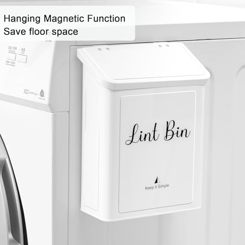 SUBEKYU Magnetic Lint Bin for Laundry Room, Wall Mounted Metal Lint Box Holder Trash Can with Lid for Dryer,Lint Basket for Laundry Room Organization,White - color: White