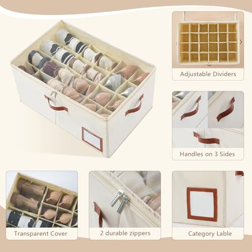 INSTY Shoe Organizer for Closet Fit 24 Pairs, Large Foldable Shoe Storage Containers Box Bin w/Adjustable Dividers and Clear Cover, Space Saving Shoe Storage Organizer Box, Beige - color: 1 Pack Beige Large