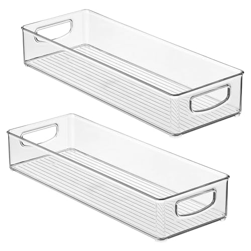 iDesign Slim Extra Long Clear Storage Bin, Narrow Stackable Organizer for Kitchen or Pantry, 2-Pack - size: 16 x 6 x 3, style: Pack of 2