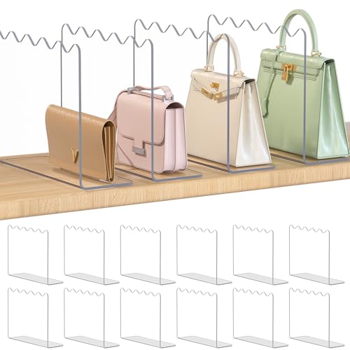 OKPOW Shelf Dividers Purse Organizer for Closet, 10" Tall X 12" Deep, Acrylic Clear, Sturdy Separators for Purse Clothes, Easy Install, Adjustable, Maximize Bedroom Space for Home Organizer, 12 Pack - color: 12 Pack, size: 10" Tall X 12" Deep