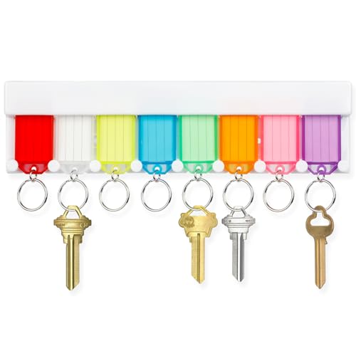 Uniclife Key Tag Rack Slot Style Plastic Wall Mounted Key Holder Organizer with Transparent Tough Key Tag Identifiers Markers in 8 Assorted Colors - size: 10.4'' x 2.8'', 1 Pack, style: Slots