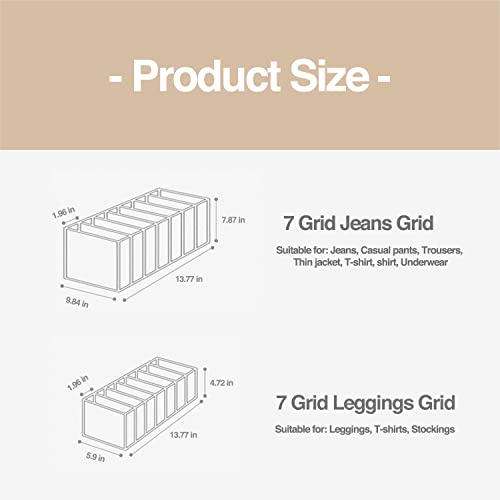 Wardrobe Clothes Organizer 7 Grids Portable Closet Organizer Mesh Separation Storage Box Foldable Closet Drawer Organizer for Underwear Socks Scarves Leggings (Grey, 2 Leggings Grid) - size: 2 Leggings Grid