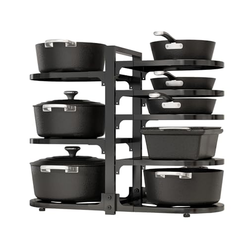 Adjustable Heavy Duty Pots and Pans Organizer Under Cabinet, 8-Tier Pot and Pan Organizers Inside Cabinet, Kitchen Cabinet Organizers and Storage, Black - color: Black