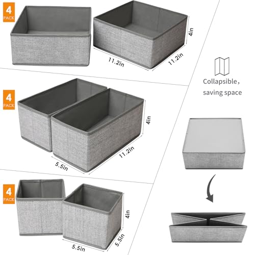 12 Pack Drawer Organizers for Clothing, Foldable Clothes Storage Box Closet Dresser Drawer Organizers Dividers, Bedroom Organization Fabric Bins for Baby Clothes Underwear Sock Bra Ties (Grey) - color: A-Grey, size: 12 PACK
