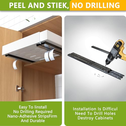 2 Pack Pull Out Cabinet Organizer 21" Deep Expandable Slide Out Drawer Organizers,No Drill Pull Out Drawers Adhesive with Nano Compatible Framed Cabinets Shelves For Kitchen Pantry Adjustable Width - color: White, size: 21"D x12.4"-20.47"W (2 Pack)