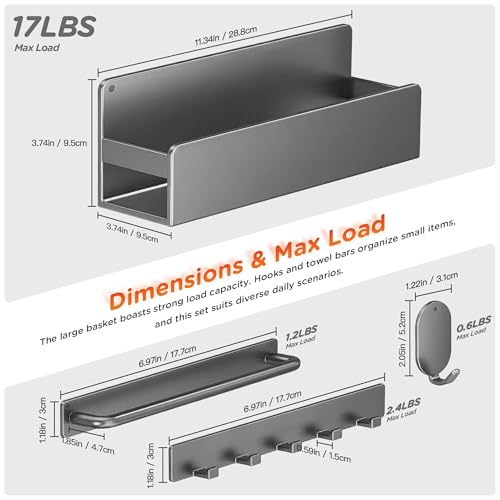 Cailoda Apartment Magnetic Organizer, Spice Rack, 4-Pack Gray Magnetic Shelf for Washer & Refrigerator, No Drill Space Saving Storage for Compact Kitchen, Laundry & Living Spaces