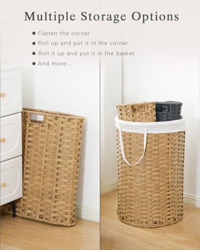 SETVSON Laundry Hamper with Lid Laundry Basket with Lid 19.0 Gal (72 L) Round Wicker Laundry Basket Handwoven Rattan Hamper Removable Bag 2 Mesh Bags Handles for Living Room Bathroom Natural - color: Natural, size: 72L