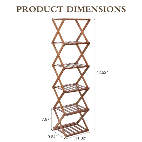 Bamboo Shoe Rack 6 Tier Foldable Shoe Rack Narrow Vertical Shoe Organizer Free Standing Shelf, Multifunctional Slim Storage for Entryway, Corner, Bedroom, Hallway, Walnut Color - color: Walnut Color, size: 6-tier