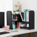 VERGOODR Desktop Adjustable Natural Wood Book Shelf Organizer Office Storage Rack Display Stand Caddy Set Expandable Desk Organizer (Black) - color: Black