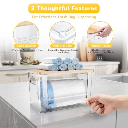 Trash Bag Dispenser Holder, 3-in-1 Laundry Detergent Dispenser Under Sink Organizer Box & Bamboo Lid, Clear Laundry Room Organization and Storage, Kitchen Garbage Bags Storage Container - color: 3-in-1