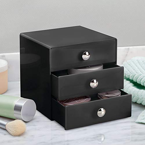 iDesign 35360 3-Drawer Plastic Vanity Organizer, Compact Storage Organization Set for Cosmetics, Dental Supplies, Hair Care, Bathroom, Dorm, Desk, Countertop, Office, 6.5" x 6.5" x 6.5", Black - color: Black, style: Pack of 1