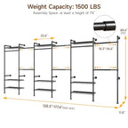 H6 Wall Mounted Closet System, Industrial Pipe Clothes Rack Clothing Racks with 6 Telescopic Rods & 3 Fixing Rods & 9 Shelves, Heavy Duty Closet Organizers and Storage in Wardrobe Closet (Black) - color: Black