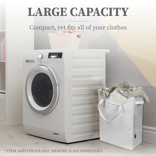 Brookstone Slim Laundry Hamper Bag with Handles, Linen Canvas Laundry Bag with Closable Mesh Top for Dorm Room Storage