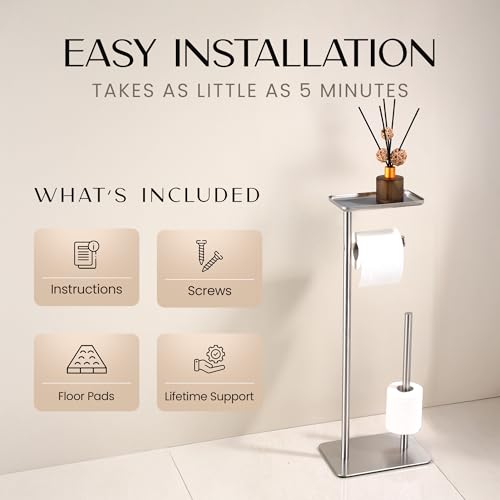 Day Moon™ - Toilet Paper Holder - Modern Roll Holder for Bathroom - 1 Pack - Free Standing - with Shelf, Brushed Nickel - color: Brushed Nickel, size: Free Standing 1 Pack