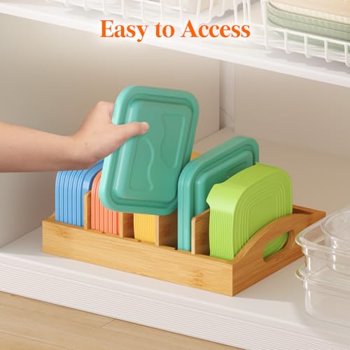 Lifewit Bamboo Lid Organizers for Inside Cabinet, Food Storage Container Lid Holder with 4 adjustable Inserts & 5 Sections, Kitchen Pantry organizer and storage, 10.6" X 8.3" - size: Medium(10.6" x 8.3")