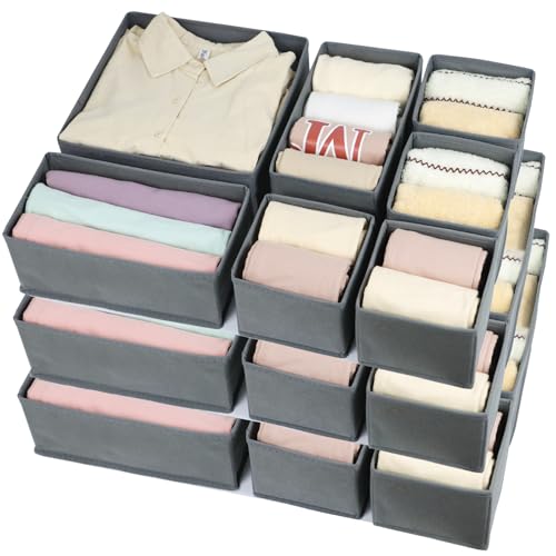 Fordonral 16 Pack Drawer Organizer Clothes, Foldable Fabric Dresser Organizer Closet Organizers and Storage Box for Underwear,Folded Clothes,Baby Clothing,Socks,Bra,Towels,Ties(Gray) - color: Gray, size: 16 Pack