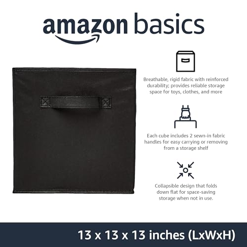 Amazon Basics Collapsible Fabric Storage Cube Bins Organizer with Handles, Organization Containers, Multifunctional, 13" x 13" x 13", Black, 6-Pack - color: Black, size: 13"x13"x13"