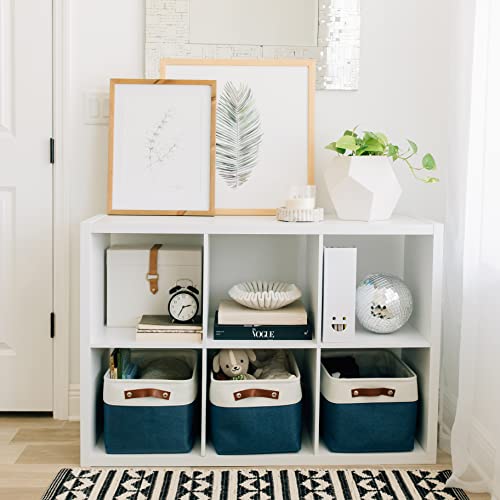 OrganiHaus Large Fabric Storage Baskets for Shelves 3 Pack, 15x11in Closet Storage Bins, Canvas Storage Bin for Organizing, Cloth Baskets, Linen Closet Organizers, Navy Blue/Off-White - color: Navy Blue / Off-White, size: Large - 3pc