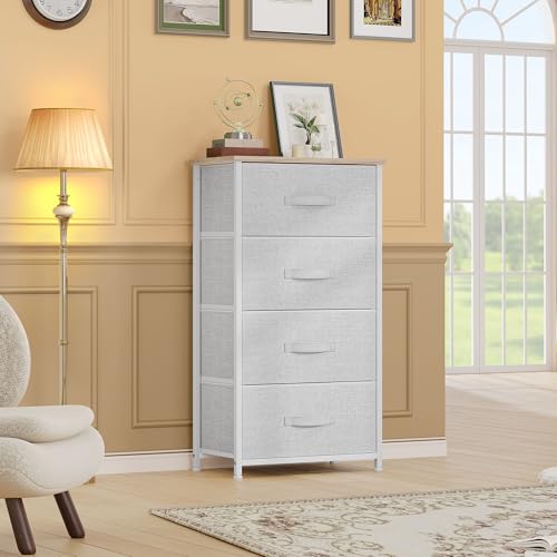 DWVO 4 Drawers Dresser, Dresser for Bedroom, Fabric Storage Tower, Chest of Drawers, Organizer Unit for Closets, Living Room - color: Light Grey, style: 4-Drawer