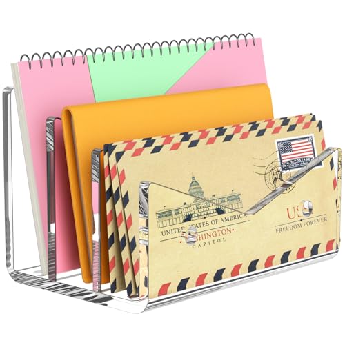 Mail Organizer Envelope Holder - 3 Compartments Clear Acrylic Mail Holder Countertop Vertical Desk Organizer Small File Bill Document Notebook Letter Sorter for Home School Office Supplies - color: Clear, size: 3 Compartments