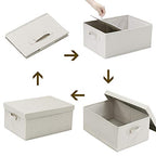 HOONEX Foldable Storage Bins with Lids, 2 Pack, Storage Boxes with Carrying Handles and Sturdy Heavy Cardboard, 16.5" L x 11.8" W x 7.5" H for Shoes, Books, Clothes, Beige - color: Beige
