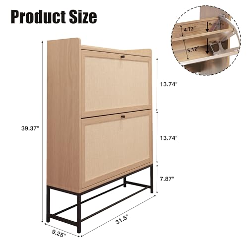 AVZEAR Narrow Shoe Storage Cabinet for Entryway with 2 Flip Drawers, Freestanding Shoe Cabinet with Natural Linen Panel, Slim Wood Shoe Organizer Closed Shoe Rack for Hallway, Foyer, Natural - color: Natural, size: 2 Drawers