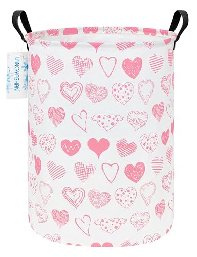 LANGYASHAN Laundry Basket Canvas Fabric Collapsible Organizer Basket for Storage Bin Toy Bins Gift Baskets Bedroom Clothes Children Nursery Hamper (Angel Heart) - color: Round Angel Heart