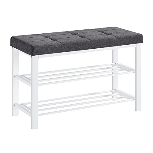 SONGMICS Shoe Bench, Storage Bench, Entryway Bench with Cushion, Shoe Shelf with Seat, Space-Saving, Modern Style, for Living Room, Bedroom, Hallway, Dark Gray and Cloud White ULBS057W01 - color: Dark Gray + Cloud White, size: 31.9"W