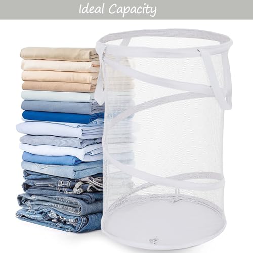 BATTOO Collapsible Laundry Basket Foldable Mesh Pop Up Hamper with Handles for Laundry Room, Bathroom, Kids Room, College Dorm, Travel, Storage Organizer White - color: White, size: 13 x 23.7 inch