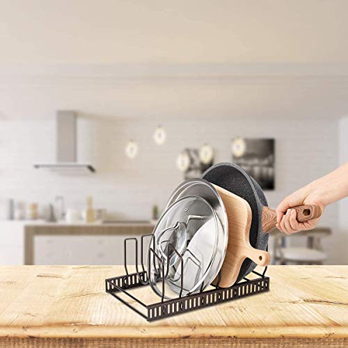 Toplife Pot Lids Organizer Rack for Cabinet and Countertop, 7+ Pan Lids and Bakeware Organizer Rack Holder with 7 Adjustable Compartments - Brown - color: Brown, size: Lid Organizer