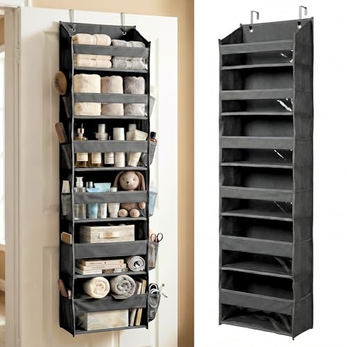 HOMELUX THEORY UPGRADED 6 Tiers Over The Door Organizer Hanging - 100D EXTRA THICK & 50lbs HUGE CAPACITY, 12 Side Mesh Pockets Over The Door Shoe Organizer, Hanging Closet Organizer (Dark Gray, 1pc) - color: 3. Dark Gray, size: Standard 1 set