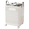 WESAPPINC Collapsible Large Laundry Hamper, Plastic Laundry Basket with Wheels,Suitable for Bathroom, Bedroom, Dorm Room & Laundry Room,Basket with Handle (White) - color: 55L White