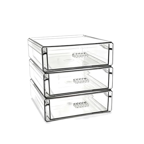 Drawer Organizers, Clear Stackable Storage Boxes for Kitchen Utensils, Office Desk, Bathroom, Makeup & Craft Drawer Organization (Small - 3 Pack)